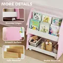 AIYAPLAY Kids Bookshelf, 3 Tier Childrens Bookcase with Wheels, Double-Sided Kids Book Rack with Toy Storage for Playroom, Bedroom, Nursery, Classroom, Pink image 2