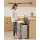 Poubelle en acier inoxydable 60 litres / 16 gallons avec couvercle à fermeture douce, grande poubelle à pédale avec texture romaine, seaux intérieurs amovibles, poubelle de recyclage pour cuisine et bureau, argenté image 1
