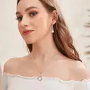 Ever Faith Cubic Zirconia and Freshwater Cultured Pearl Infinity Pendant Necklace and Earrings Set image 1