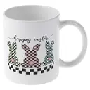 Alphynix 1 Mug Joyeuses Pâques, tasse à café céramique 33cl avec lapins à motif carreaux et petits derrières roses, cadeau moderne funky pour ados, adultes,Le cadeau de la saint-valentin, cadeau d’anniversaire image 3