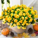 Yuejia Lot de 6 bouquets de fleurs artificielles en soie camélia jaune - 38 cm image 2