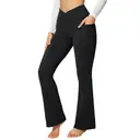 baleaf Women's Flared Leggings Yoga Pants with Pockets Bootcut Trousers Crossover High Waisted Workout Black 32" M image 0