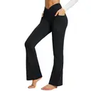 baleaf Women's Flared Leggings Yoga Pants with Pockets Bootcut Trousers Crossover High Waisted Workout Black 32" M image 1