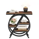 Tribesigns Coffee Side Tables, 3-Tier End Table for Living Room, Wood Sofa Side Table with Storage, Industrial Nightstand and Bedside Table with Geometric Metal Frame for Bedroom, Rustic Brown image 1