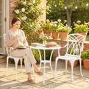 Outsunny 3 Pieces Garden Dining Set for 2, Cast Aluminium Outdoor Dining Set with 2 Armchairs and Round Dining Table with Parasol Hole, Garden Furniture Bistro Set, White image 8