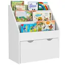 AIYAPLAY Kids Bookshelf, Bookcase Toy Storage Organiser with 3 Tier Shelves, Drawer, for Bedroom, Nursery, Playroom, Classroom, White image 0