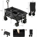 CLIPOP Festival Trolley with All-Terrain Wheels, 180L Folding Wagon with Expandable Tailgate and Adjustable Handle Large Capacity Garden Cart for Beach Camping Outdoor Black image 5