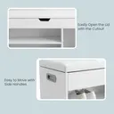 Ochama x SONGMICS Storage Bench with Cushion, Shoe Bench with Padded Seat, Entryway Bench with 3 Compartments, Hidden Storage, Shelves, White image 7