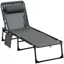 Outsunny Chaise longue pliable bain de soleil transat de relaxation dossier inclinable 5 niveaux tétière amovible pochette latérale intégrée revêtement textilène acier dim. 189x58x30cm gris image 0