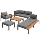 Modular Outdoor Sofa Set with Free Combination, Aluminium Frame, Breathable Cushions, Wooden Coffee Table & Side Table, for Patio, Garden & Backyard  image 0