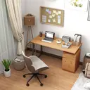 HOMCOM Computer Desk, Writing Desk with Metal Legs, Cabinet, Drawerand Adjustable Shelf, Work Table for Study Home Office, 135L x 60W x 75H cm, Natural Wood Finish image 7