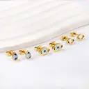 3-Pair Set Geometric Crystal & Evil Eye Stud Earrings, 18k PVD Gold Plated Stainless Steel Mixed Shape Earrings image 2