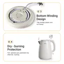 Bear Bouilloire électrique 1,5 L 1500 W-1750 W ZDH-Q15U8 en acier inoxydable avec arrêt automatique et protection contre l'ébullition à sec - Blanc image 7