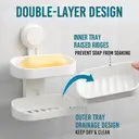 TAILI Double Layer Soap Dish Suction Cup Soap Holder, Strong Sponge Holder for Shower, Bathroom, Tub and Kitchen Sink, Drill-Free, Removable image 3