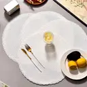 White Label 6 pieces, round 38cm woven placemats,Polyester patchwork outer ring three-strand placemat  White， anti-slip polyester Nordic placemats, suitable for home, kitchen, and dining table use, perfect for holiday parties, birthdays, weddings, and dinners image 4