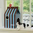 ZEZE Blue Brown Stripe Cat House, Enclosed Cat Cave Bed, Scratch Resistant Pet House image 4