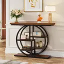 Tribesigns Console Table 105cm Industrial 6 Tier Sofa Table Entrance Table with Circle Base Narrow Wood Accent Tables with Storage Shelves for Living Room Hallway Foyer Rustic Brown image 3