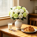 Yuejia 12Pcs 10.6in/26.92cmArtificial Roses Single Stem Fake Silk Flower Arrangement Bridal Bouquet Real Touch for Home Party Wedding Decoration(white green) image 1