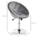 HOMCOM Swivel Dressing Stool, Velvet-feel Upholstered Vanity Chair, Adjustable Height Tub Makeup Chair with Button Tufting and Thick Padding for Bedroom, Grey image 2