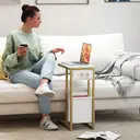 HOMCOM Table d'appoint avec station de charge, bout de canapé étroit forme C avec sac de rangement en tissu, plateau aspect marbre, cadre en acier, table basse pour salon, chambre, 46x25x62,5cm, blanc image 6