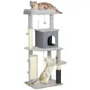 PawHut Cat Tree for Indoor Kittens, 132cm Cat Tower with Scratching Posts and Pad, Bed, House, Jumping Platform, Grooming Brush, Toy Balls, Anti-Tip Kit, Cat Climbing Frame, Light Grey image 0