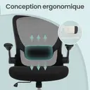 Ochama x SONGMICS Chaise de bureau, Pivotante, en Maille, Ergonomique, Support lombaire Rembourré, Accoudoirs Pliants, Noir image 5