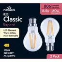 Morrisons Light Bulb LED Globe Filament Bayonet B22 Warm White 6.5W 806 Lumens 2pcs image 1