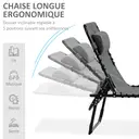 Outsunny Chaise longue pliable bain de soleil transat de relaxation dossier inclinable 5 niveaux tétière amovible pochette latérale intégrée revêtement textilène acier dim. 189x58x30cm gris image 3