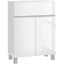 kleankin High Gloss Bathroom Storage Cabinet, Freestanding Bathroom Floor Cabinet with Drawer and Adjustable Shelf, White image 0