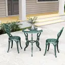 Outsunny Garden Bistro Set with Umbrella Hole, 3 Piece Cast Aluminium Garden Furniture Set, Antique Floral Round Coffee Table and Chairs, Small Balcony Furniture for Outdoor, Patio, Green image 8