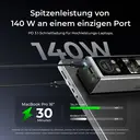 ANSODY 140 W powerbank, 25.000 mAh laptop powerbank met intelligent digitaal display, PD3.1 snellaadaccu voor MacBook, Dell, XPS, iPad, tablet, Steam Deck iPhone 17-12-serie Switch (grijs