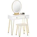 HOMCOM Dressing Table with LED Mirror and Cushioned Stool, Vanity Desk with Acrylic Lipstick Holder and 2 Drawers, Makeup Table for Bedroom, White image 0