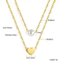 18K PVD Gold Stainless Steel Double Layered Necklace, Heart and Pearl Pendant Choker Set image 2