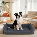 SONGMICSHOME Dog bed linen look, raised edges, non-slip bottom, removable and washable cover, XXL, 120 x 90 x 30 cm, dark grey image 5