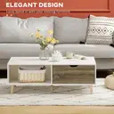 HOMCOM Coffee Table, Modern Tea Table with Open Storage Shelves, Two Drawers and Solid Wood Legs, Coffee Tables for Living Room, Bed Room, White image 3
