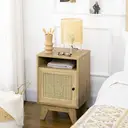 HOMCOM Bedside Table Rattan 1 Door Oak Effect image 3
