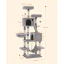 SONGMICS Arbre à chat avec 13 poteaux à griffer, 1 rampe, 2 perchoirs, 2 niches, panier, hamac, pompons, gris clair - 168 cm image 9