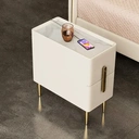 Homary Inarrow Modern Beige Nightstand Bedside Table with 2 Drawers in Gold Legs image 4