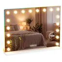 HOMCOM Miroir maquillage Hollywood 80x60cm miroir coiffeuse LED 18 ampoules dimmables 3 couleurs d'éclairage lumière RGB haut-parleur Bluetooth grossissement 10x contrôle tactile sur table/sur mur image 0