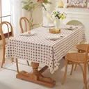 Nappe Rectangulaire Rustique à Carreaux avec Broderie et Bordure en Dentelle – Coton et Lin Anti-Poussière pour Cuisine et Salle à Manger 140x230cm, Rouge Clair image 1