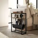 HOMCOM Table d'appoint bout de canapé table d'entrée avec étagère et porte-revues structure en acier design industriel - 43l x 18P x 56H cm noir marron foncé image 4