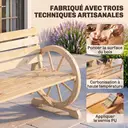 Outsunny Banc de Jardin Banc en Bois, Effet Bois Naturel 3 Places Roues Charette 105,5x56x79 Naturel | Accoudoirs, Style Rustique Chic image 1