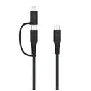 FIXED Câble USB-C vers USB-C tressé avec adaptateur Lightning, 3 m, Certifié MFi, Charge Rapide PD 60W, Gris image 0