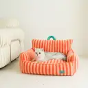 ZEZE Salmon Stripe Plush Pet Bed for Cats Dogs, Enclosed Design for Security, Removable Washable, Fits Up to 15kg image 2