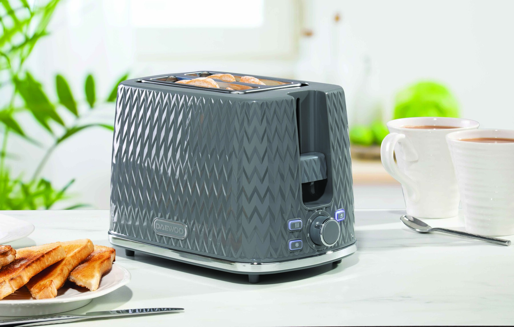 DAEWOO Argyle 2 Slice Toaster, Wide Slots, Textured Dark Grey - SDA1821GE image 0