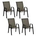 Outsunny 4 Pieces Garden Chairs, Stackable Outdoor Chairs with High Backrest and Armrest, Breathable Mesh Fabric Dining Chair Set of 4, Mixed Brown image 0
