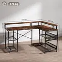 HOMCOM L Shaped Gaming Desk with LED Lights and Power Outlets, 150cm Corner Computer Desk with Monitor Stand and Storage Shelves, Home Office Desk for Small Space, Rustic Brown image 2