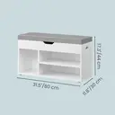 Ochama x SONGMICS Storage Bench with Cushion, Shoe Bench with Padded Seat, Entryway Bench with 3 Compartments, Hidden Storage, Shelves, White image 2