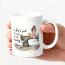 Alphynix 1 Mug 33cl amoureuse de livres couture, cadeau à thème "Juste une fille" avec design illustré pour Thanksgiving ou Noël,Le cadeau de la saint-valentin, cadeau d’anniversaire image 2