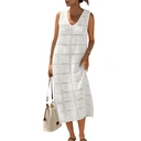 Robe de femme en crochet à manches amovibles en maille ouverte à col en V pour printemps, été, vacances et usage quotidien Blanc Taille M image 0